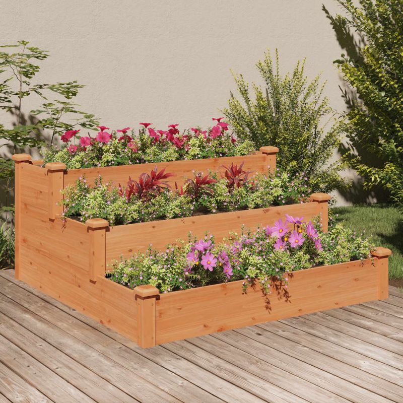 Casa si Gradina - Gradinarit si plante - Plante si ghivece - Ghivece si suporturi - Strat de gradina inaltat cu captuseala, maro, 120x120x56 cm, lemn masiv brad - Infinity.ro