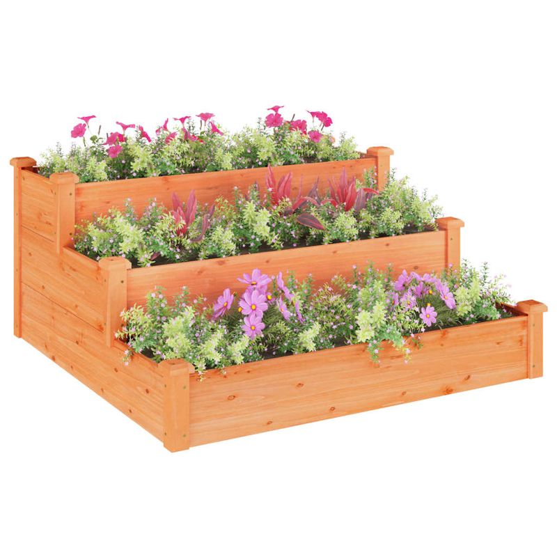 Casa si Gradina - Gradinarit si plante - Plante si ghivece - Ghivece si suporturi - Strat de gradina inaltat cu captuseala, maro, 120x120x56 cm, lemn masiv brad - Infinity.ro