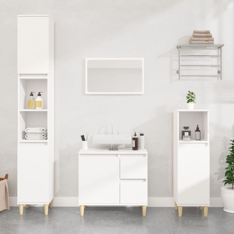 Casa si Gradina - Mobilier - Seturi de mobilier - Seturi baie - Set mobilier de baie, 4 piese, alb, lemn compozit - Infinity.ro