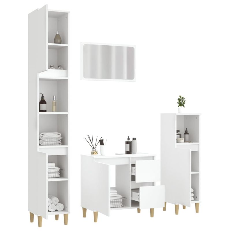 Casa si Gradina - Mobilier - Seturi de mobilier - Seturi baie - Set mobilier de baie, 4 piese, alb, lemn compozit - Infinity.ro