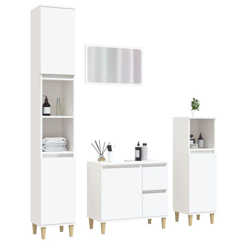 Casa si Gradina - Mobilier - Seturi de mobilier - Seturi baie - Set mobilier de baie, 4 piese, alb, lemn compozit - Infinity.ro