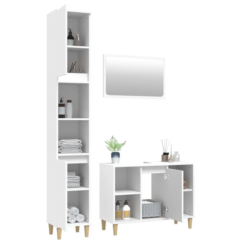Casa si Gradina - Mobilier - Seturi de mobilier - Seturi baie - Set mobilier de baie, 3 piese, alb, lemn compozit - Infinity.ro