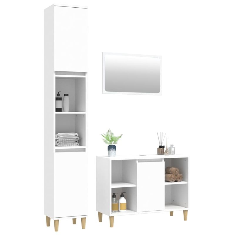 Casa si Gradina - Mobilier - Seturi de mobilier - Seturi baie - Set mobilier de baie, 3 piese, alb, lemn compozit - Infinity.ro