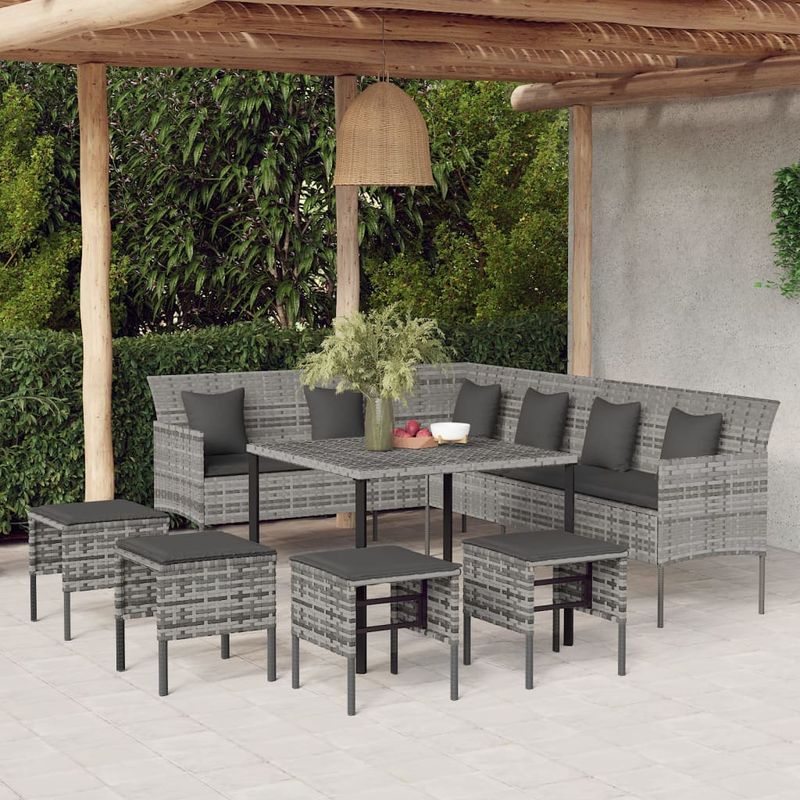Casa si Gradina - Gradina si terasa - Mobilier exterior - Seturi mobila gradina - Set mobilier de gradina cu perne, 6 piese, gri, poliratan - Infinity.ro