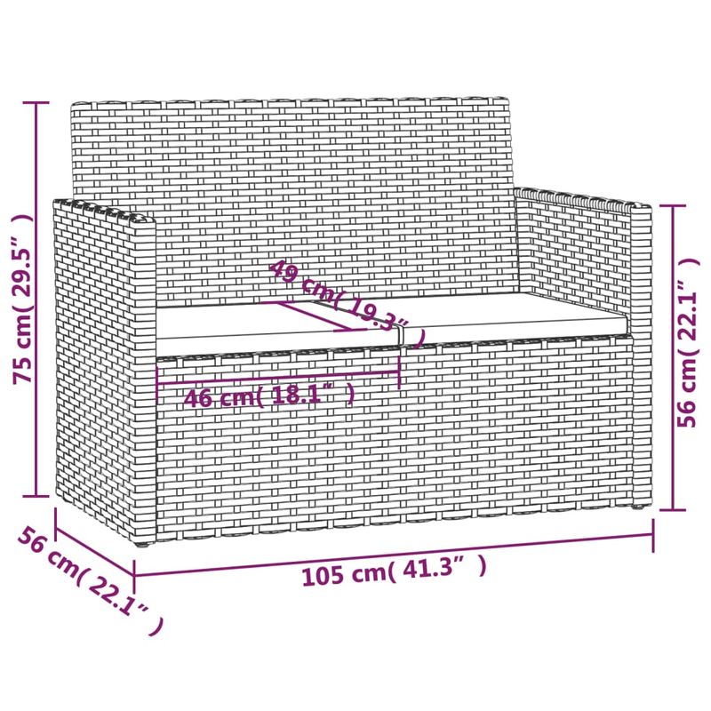 Casa si Gradina - Gradina si terasa - Mobilier exterior - Bancute de gradina - Banca de gradina cu perne, negru, 105 cm, poliratan, model fără pernă de spate - Infinity.ro
