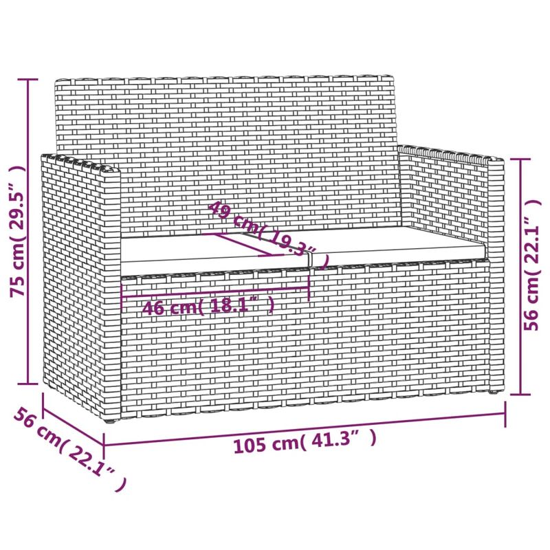 Casa si Gradina - Gradina si terasa - Mobilier exterior - Bancute de gradina - Banca de gradina cu perne, 105 cm, poliratan, model fără pernă de spate - Infinity.ro