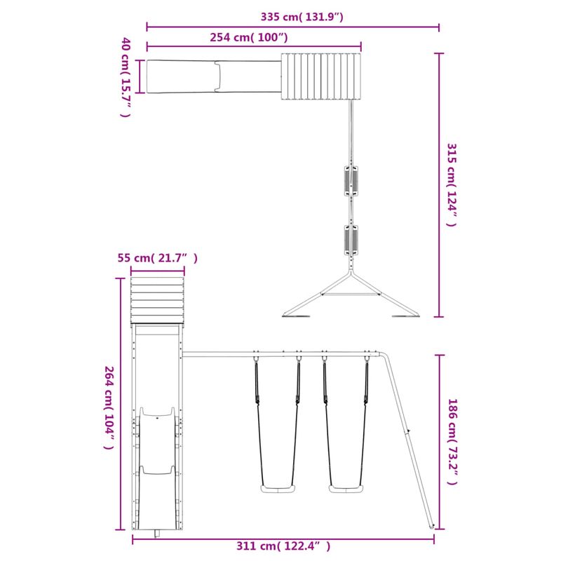 Jucarii, Copii si Bebe - Jucarii si jocuri - Jucarii de exterior - Spatii de joaca si accesorii - Set de joaca pentru exterior, lemn masiv de douglas - Infinity.ro