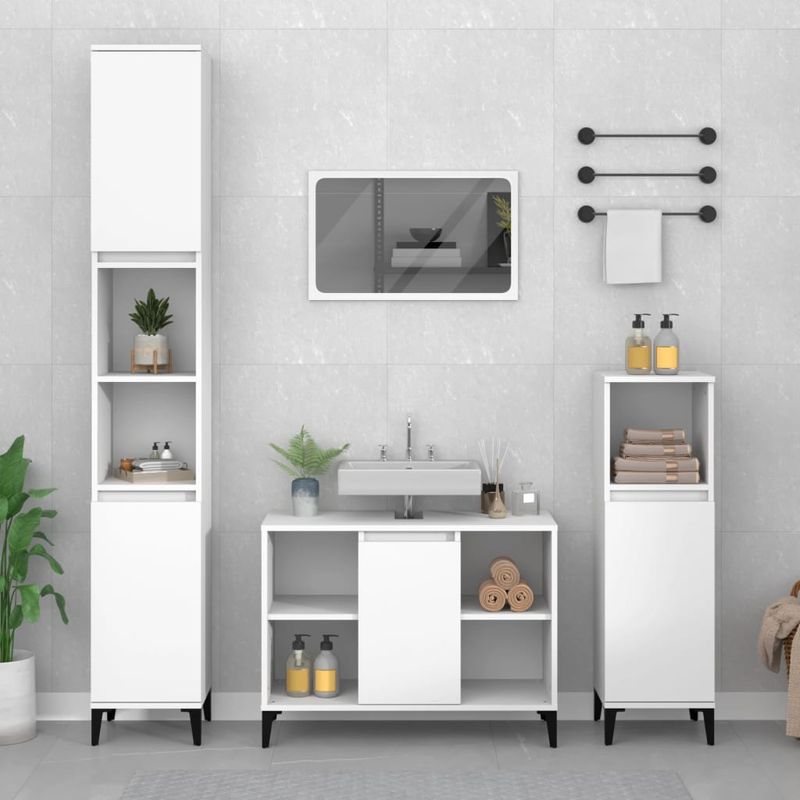 Casa si Gradina - Mobilier - Seturi de mobilier - Seturi baie - Set mobilier de baie, 3 piese, alb, lemn compozit - Infinity.ro
