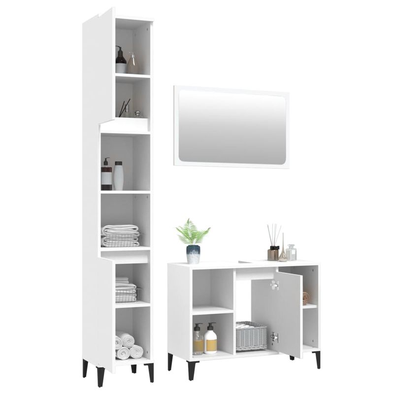 Casa si Gradina - Mobilier - Seturi de mobilier - Seturi baie - Set mobilier de baie, 3 piese, alb, lemn compozit - Infinity.ro