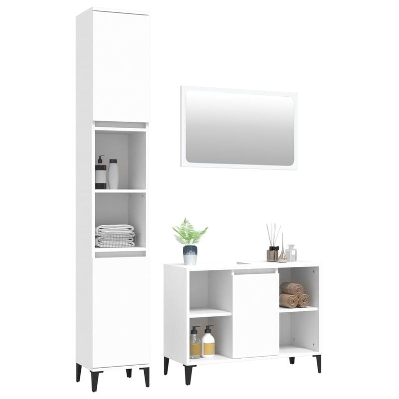 Casa si Gradina - Mobilier - Seturi de mobilier - Seturi baie - Set mobilier de baie, 3 piese, alb, lemn compozit - Infinity.ro