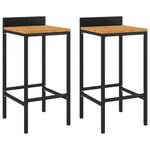 Casa si Gradina - Mobilier - Scaune si fotolii - Scaune - Scaune de bar 2 buc negru, poliratan și lemn masiv acacia, mărime 40x44x86 cm - Infinity.ro