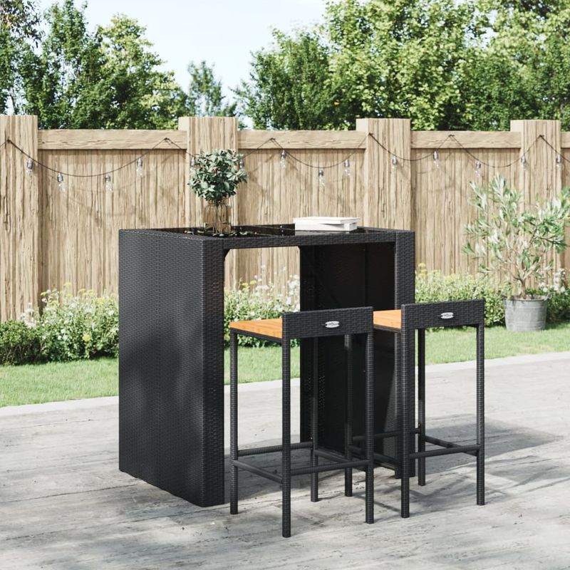 Casa si Gradina - Mobilier - Scaune si fotolii - Scaune - Scaune de bar 2 buc negru, poliratan și lemn masiv acacia, mărime 40x44x86 cm - Infinity.ro