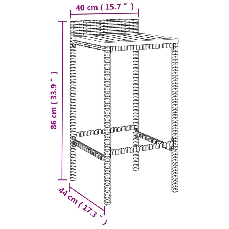 Casa si Gradina - Mobilier - Scaune si fotolii - Scaune - Scaune de bar 2 buc negru, poliratan și lemn masiv acacia, mărime 40x44x86 cm - Infinity.ro
