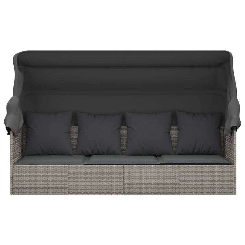 Casa si Gradina - Gradina si terasa - Mobilier exterior - Scaune si sezlonguri gradina - Pat sezlong de exterior cu acoperis si perne, gri, poliratan - Infinity.ro
