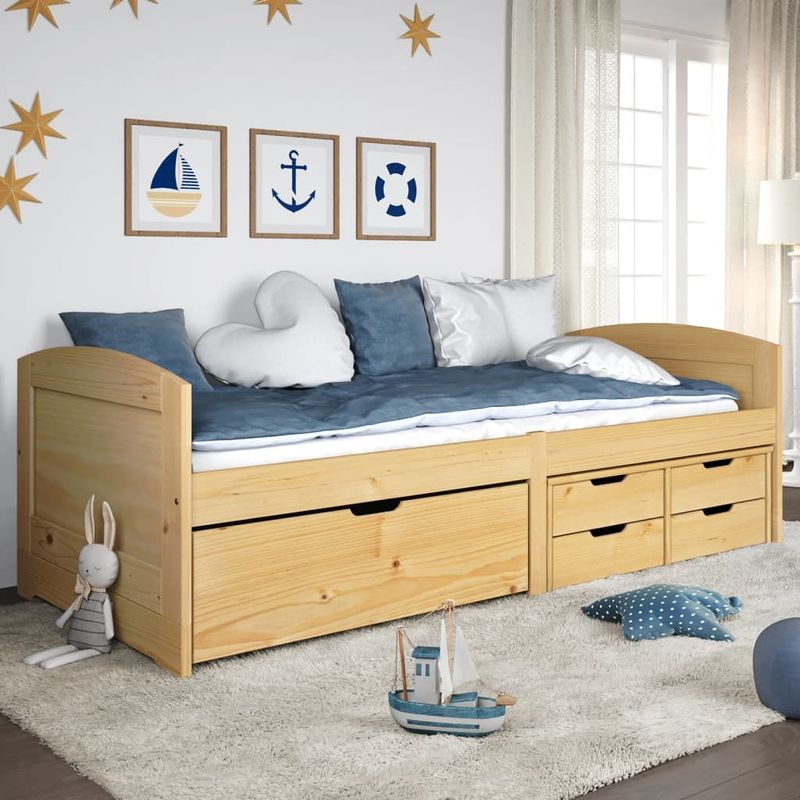 Casa si Gradina - Mobilier - Paturi si accesorii - Paturi - Pat de zi cu 5 sertare "IRUN", 90x200 cm, lemn masiv pin - Infinity.ro