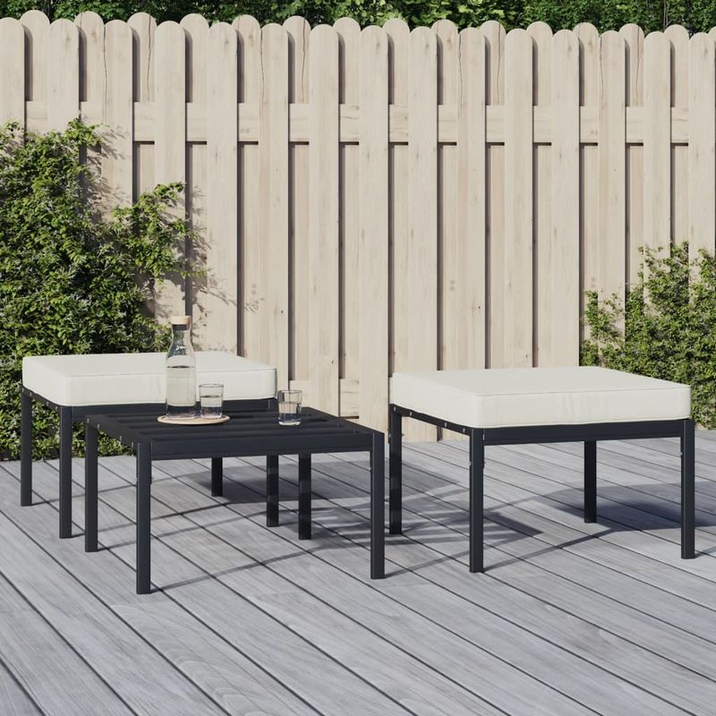 Casa si Gradina - Gradina si terasa - Mobilier exterior - Canapele si fotolii gradina - Taburete de gradina cu perne nisipiu, 2 buc., 60x60x35 cm, otel - Infinity.ro
