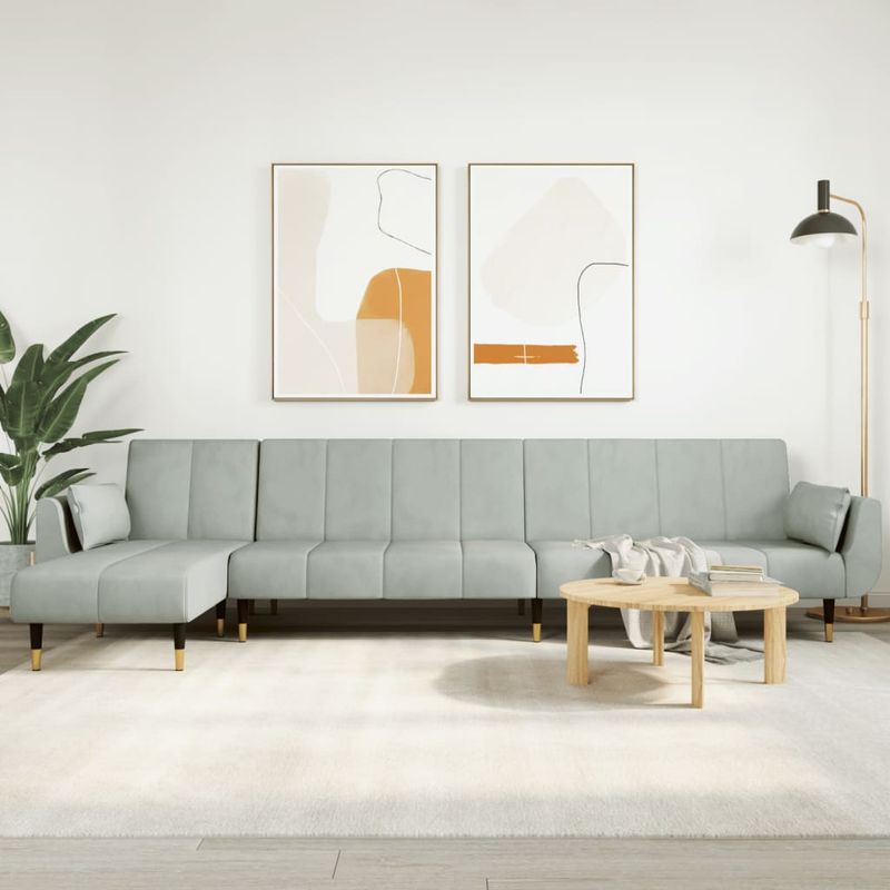 Casa si Gradina - Mobilier - Canapele si coltare - Canapele - Canapea extensibila in forma de L gri 275x140x70 cm catifea - Infinity.ro