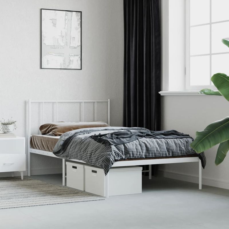 Casa si Gradina - Mobilier - Paturi si accesorii - Paturi - Cadru de pat metalic cu tablie, alb, 75x190 cm - Infinity.ro