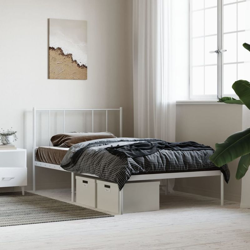 Casa si Gradina - Mobilier - Paturi si accesorii - Paturi - Cadru de pat metalic cu tablie, alb, 75x190 cm - Infinity.ro