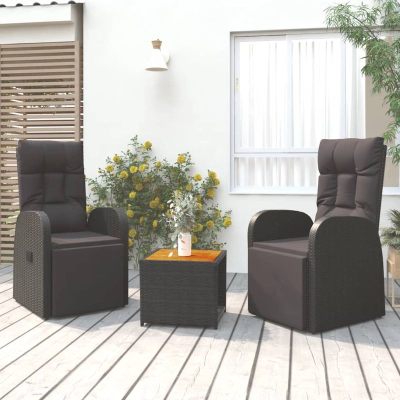 Casa si Gradina - Gradina si terasa - Mobilier exterior - Seturi mobila gradina - Set sezlonguri gradina, 3 piese, negru, poliratan&lemn acacia - Infinity.ro
