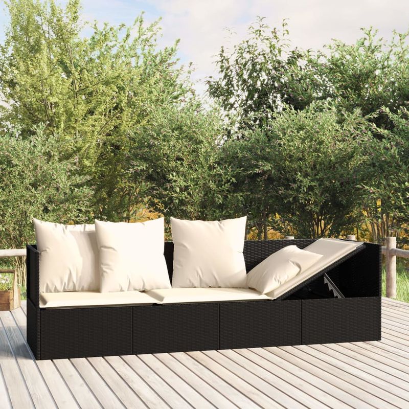 Casa si Gradina - Gradina si terasa - Mobilier exterior - Scaune si sezlonguri gradina - Pat de exterior cu perne, negru, poliratan - Infinity.ro