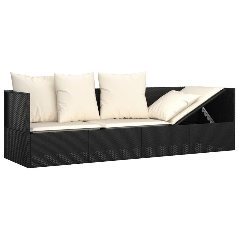 Casa si Gradina - Gradina si terasa - Mobilier exterior - Scaune si sezlonguri gradina - Pat de exterior cu perne, negru, poliratan - Infinity.ro