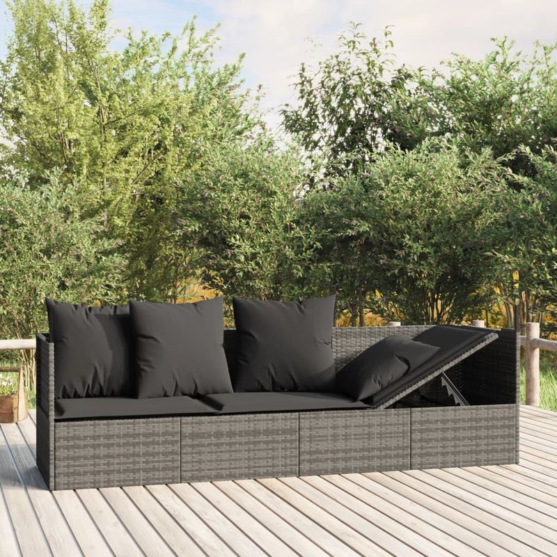 Casa si Gradina - Gradina si terasa - Mobilier exterior - Scaune si sezlonguri gradina - Pat de exterior cu perne, gri, poliratan - Infinity.ro