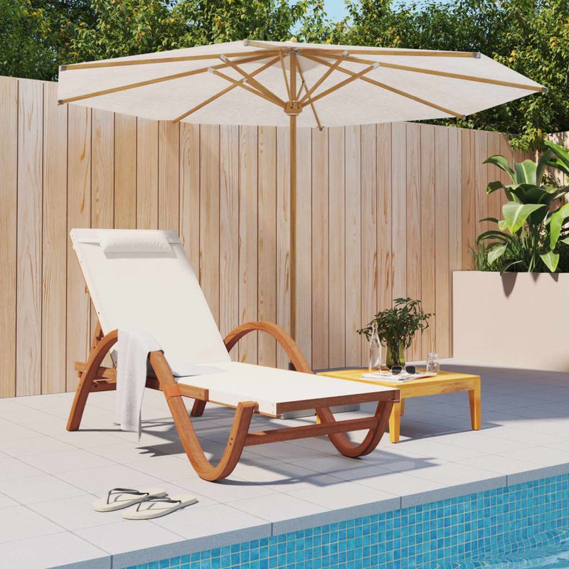 Casa si Gradina - Gradina si terasa - Mobilier exterior - Scaune si sezlonguri gradina - Sezlong cu perna, alb, textilena si lemn masiv de plop - Infinity.ro