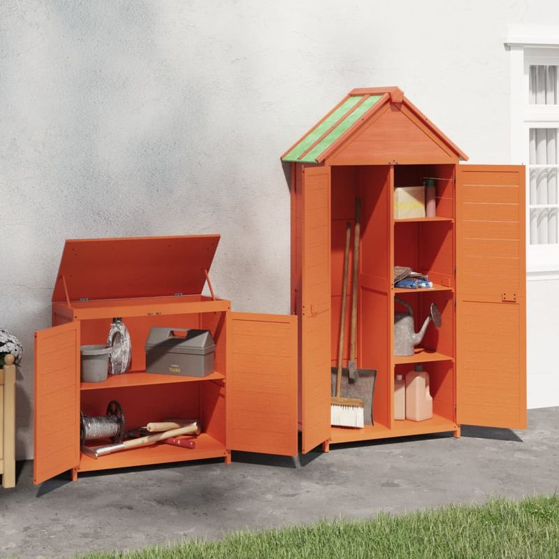 Casa si Gradina - Gradina si terasa - Casute de gradina - Set magazie de unelte de gradina 2 piese maro lemn masiv pin - Infinity.ro