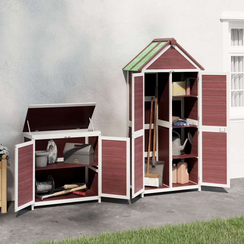 Casa si Gradina - Gradina si terasa - Casute de gradina - Set magazie de unelte de gradina 2 piese cafeniu lemn masiv pin - Infinity.ro