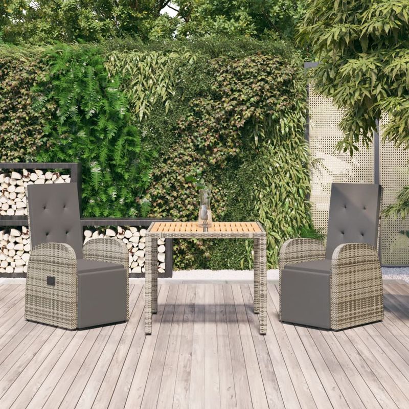 Casa si Gradina - Gradina si terasa - Mobilier exterior - Scaune si sezlonguri gradina - Set mobilier de gradina cu perne, 3 piese, gri, poliratan - Infinity.ro