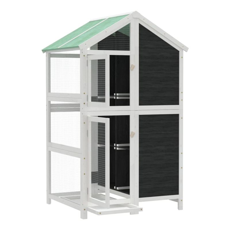 Petshop - Accesorii petshop - Culcusuri si custi - Tarcuri si colivii - Colivie de pasari, gri, 97x81x152 cm, lemn masiv de pin - Infinity.ro