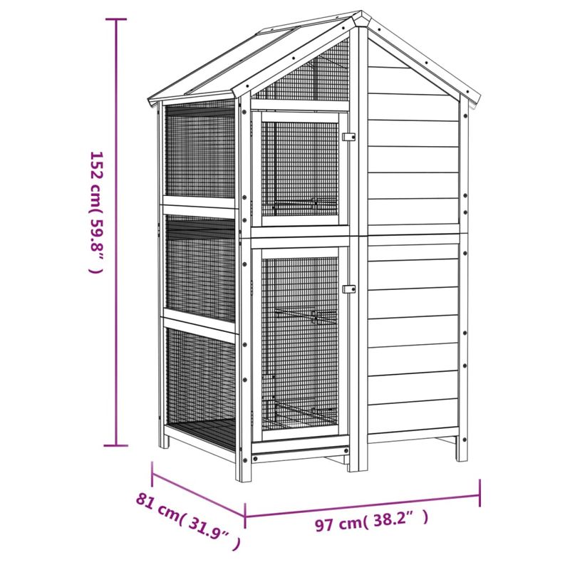 Petshop - Accesorii petshop - Culcusuri si custi - Tarcuri si colivii - Colivie de pasari, gri, 97x81x152 cm, lemn masiv de pin - Infinity.ro