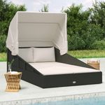 Casa si Gradina - Gradina si terasa - Mobilier exterior - Scaune si sezlonguri gradina - Sezlong cu acoperis pliabil, negru, 200x114x128 cm, poliratan - Infinity.ro