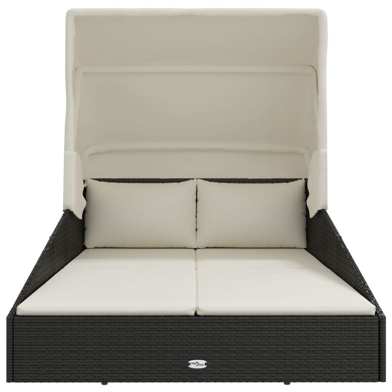 Casa si Gradina - Gradina si terasa - Mobilier exterior - Scaune si sezlonguri gradina - Sezlong cu acoperis pliabil, negru, 200x114x128 cm, poliratan - Infinity.ro