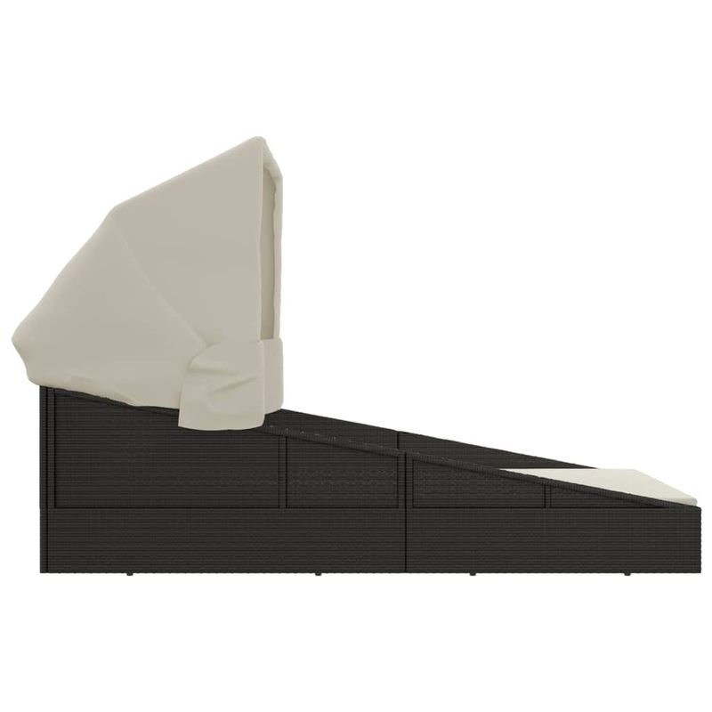 Casa si Gradina - Gradina si terasa - Mobilier exterior - Scaune si sezlonguri gradina - Sezlong cu acoperis pliabil, negru, 200x114x128 cm, poliratan - Infinity.ro