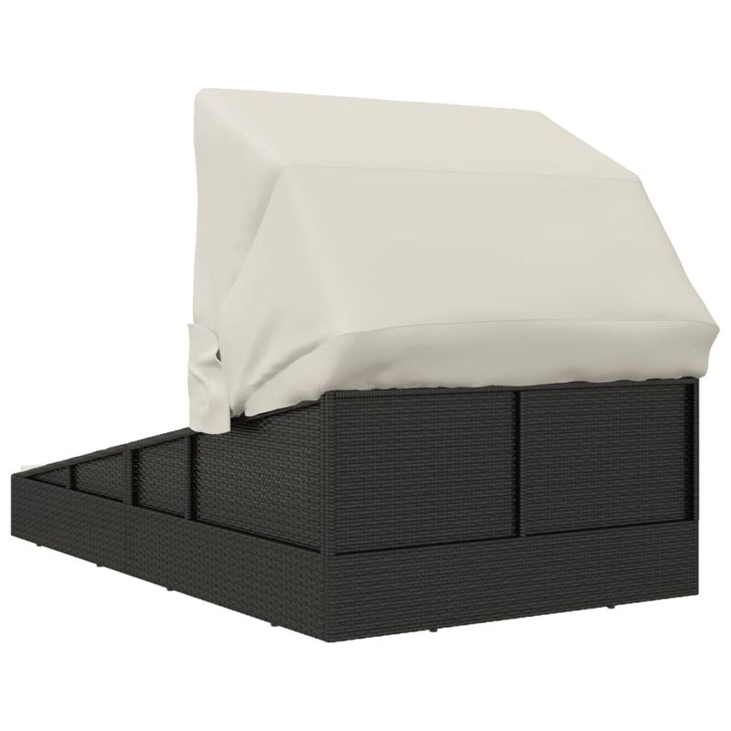 Casa si Gradina - Gradina si terasa - Mobilier exterior - Scaune si sezlonguri gradina - Sezlong cu acoperis pliabil, negru, 200x114x128 cm, poliratan - Infinity.ro