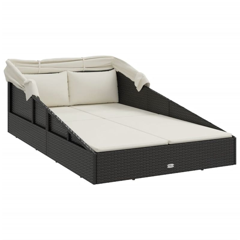 Casa si Gradina - Gradina si terasa - Mobilier exterior - Scaune si sezlonguri gradina - Sezlong cu acoperis pliabil, negru, 200x114x128 cm, poliratan - Infinity.ro