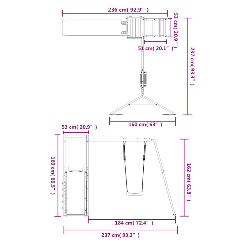 Jucarii, Copii si Bebe - Jucarii si jocuri - Jucarii de exterior - Spatii de joaca si accesorii - Set de joaca pentru exterior, lemn masiv de pin - Infinity.ro