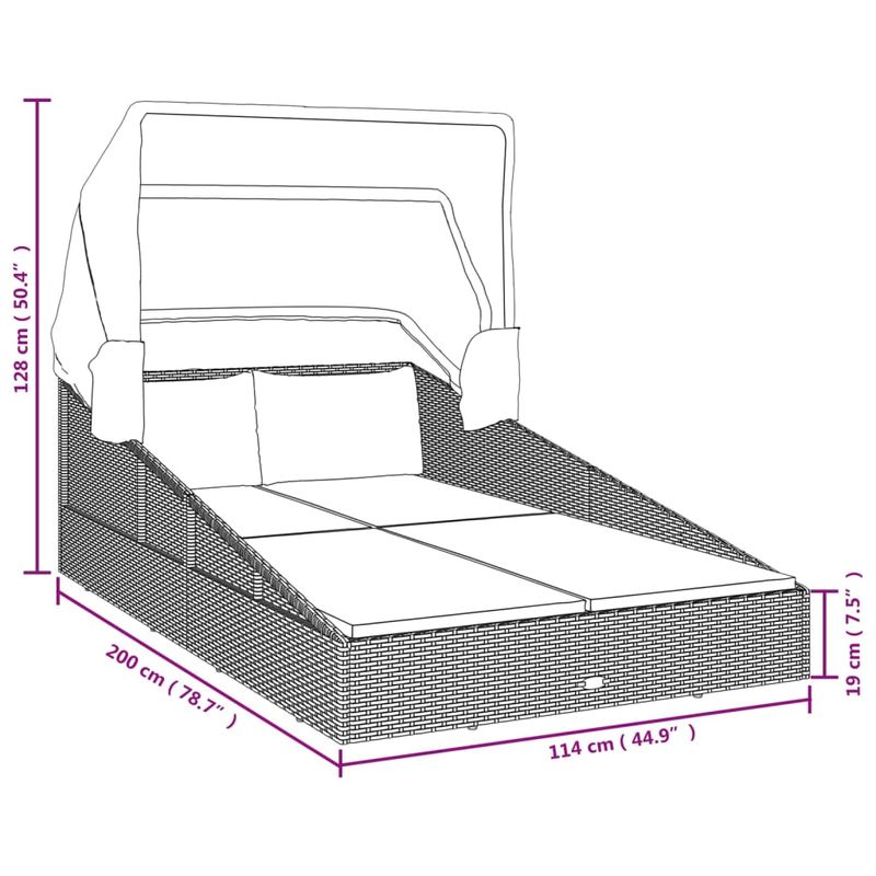 Casa si Gradina - Gradina si terasa - Mobilier exterior - Scaune si sezlonguri gradina - Sezlong cu acoperis pliabil, negru, 200x114x128 cm, poliratan - Infinity.ro