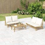 Casa si Gradina - Gradina si terasa - Mobilier exterior - Canapele si fotolii gradina - Banca de gradina cu perne alb crem, bambus - Infinity.ro