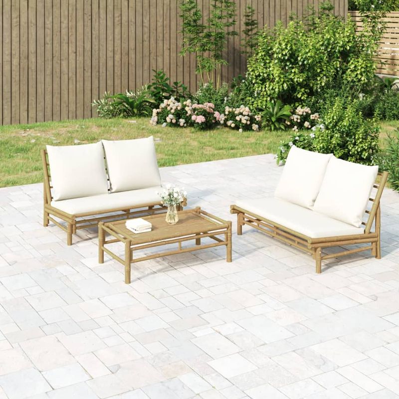 Casa si Gradina - Gradina si terasa - Mobilier exterior - Canapele si fotolii gradina - Banca de gradina cu perne alb crem, bambus - Infinity.ro