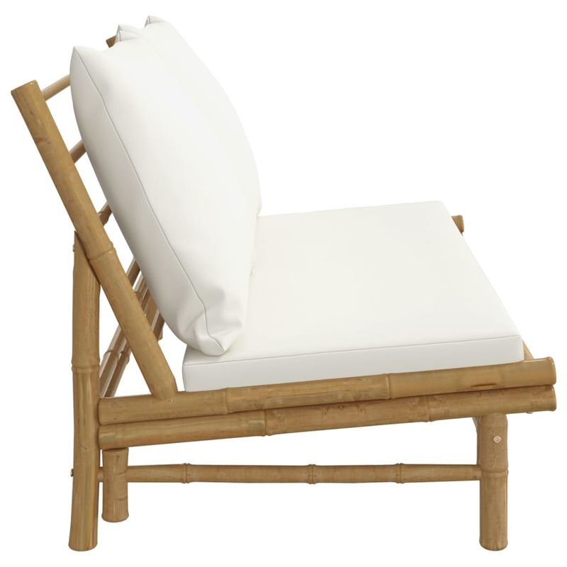 Casa si Gradina - Gradina si terasa - Mobilier exterior - Canapele si fotolii gradina - Banca de gradina cu perne alb crem, bambus - Infinity.ro