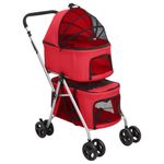 Petshop - Accesorii petshop - Culcusuri si custi - Genti si articole transport - Carucior pliabil caini 2 niveluri rosu 83x48x97cm textil Oxford - Infinity.ro
