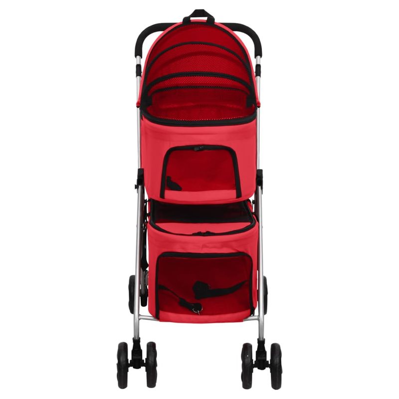 Petshop - Accesorii petshop - Culcusuri si custi - Genti si articole transport - Carucior pliabil caini 2 niveluri rosu 83x48x97cm textil Oxford - Infinity.ro