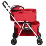 Petshop - Accesorii petshop - Culcusuri si custi - Genti si articole transport - Carucior pliabil caini 2 niveluri rosu 83x48x97cm textil Oxford - Infinity.ro