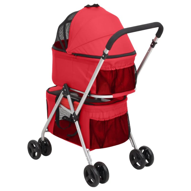 Petshop - Accesorii petshop - Culcusuri si custi - Genti si articole transport - Carucior pliabil caini 2 niveluri rosu 83x48x97cm textil Oxford - Infinity.ro