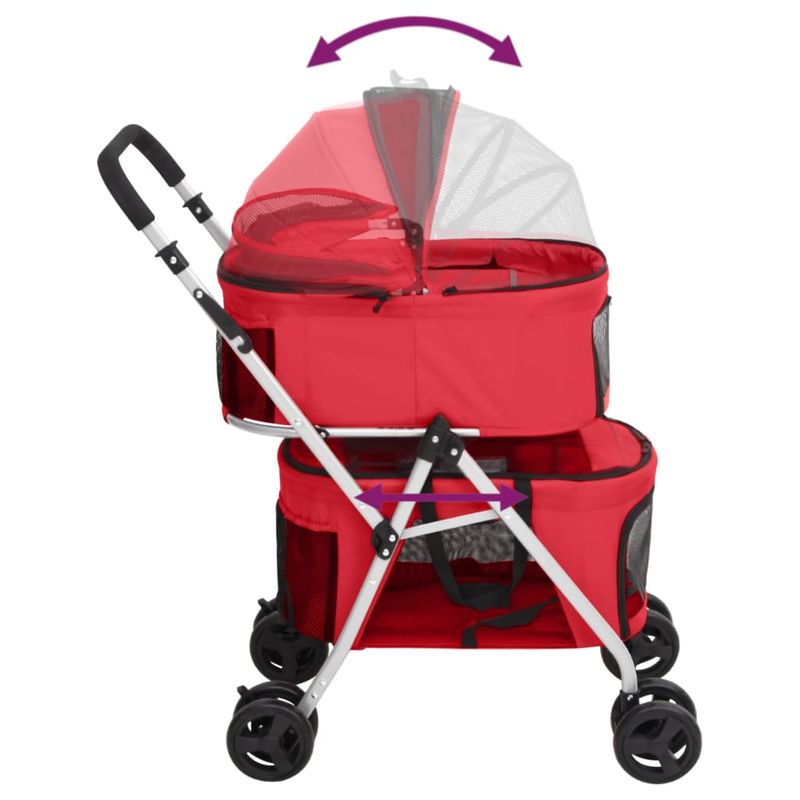 Petshop - Accesorii petshop - Culcusuri si custi - Genti si articole transport - Carucior pliabil caini 2 niveluri rosu 83x48x97cm textil Oxford - Infinity.ro