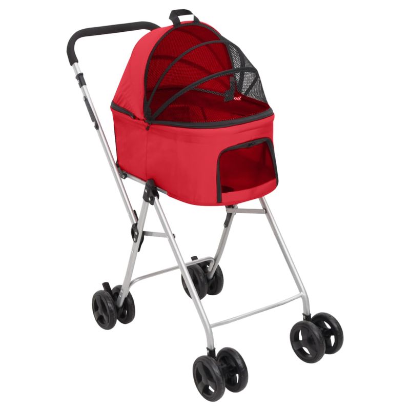 Petshop - Accesorii petshop - Culcusuri si custi - Genti si articole transport - Carucior pliabil caini 2 niveluri rosu 83x48x97cm textil Oxford - Infinity.ro