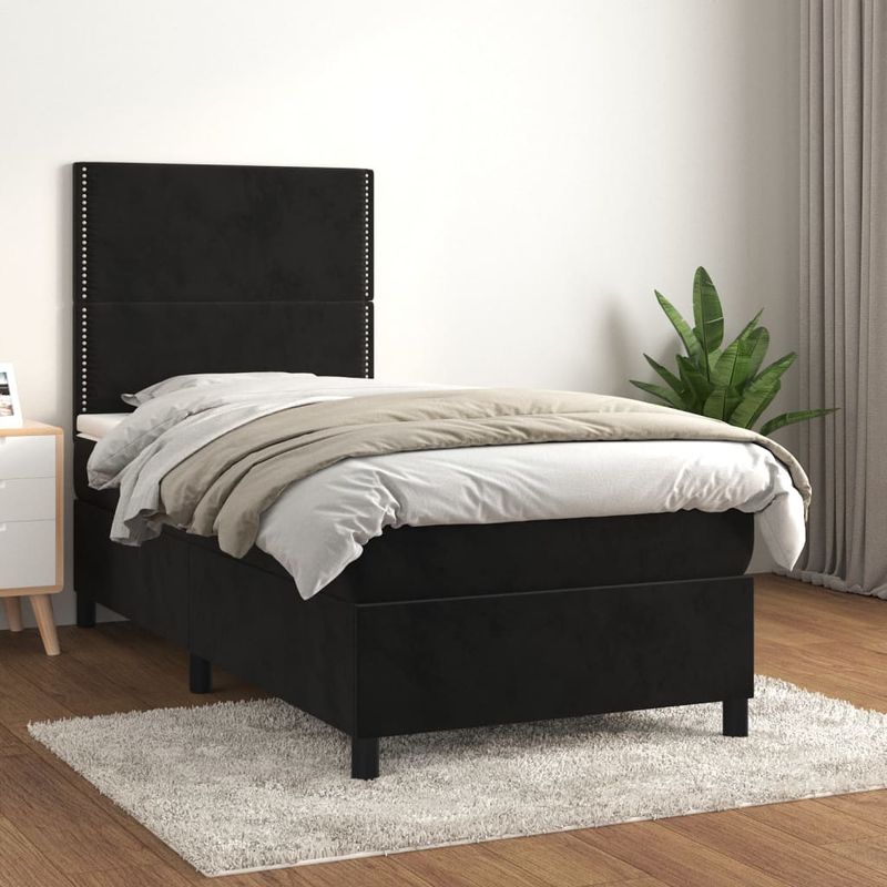 Casa si Gradina - Mobilier - Paturi si accesorii - Paturi - Pat box spring cu saltea, negru, 80x200 cm, catifea - Infinity.ro